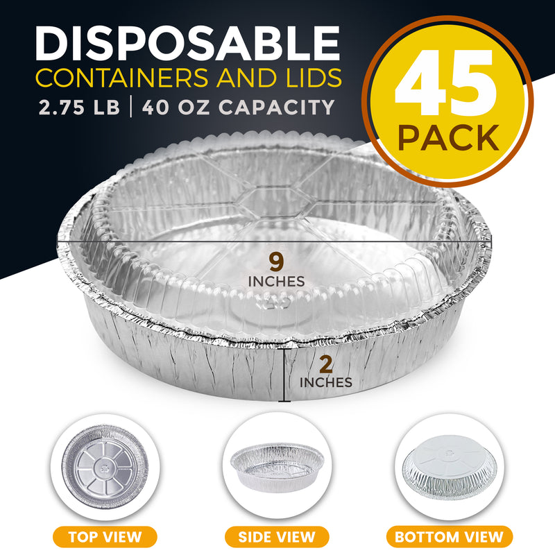 Round Disposable Aluminum Pans with Plastic Dome Lids 45 Pack - Inbulks