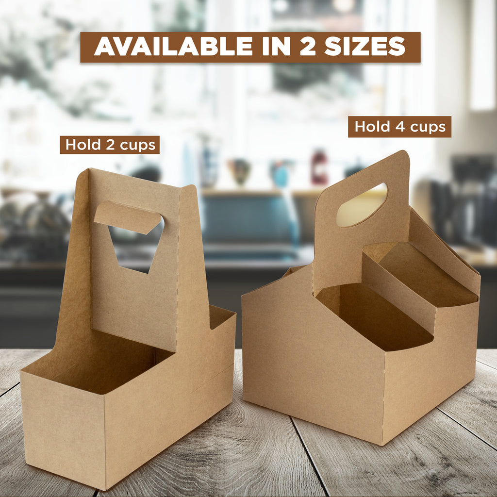 Disposable Kraft 2 or 4 Cup Drink Carrier with Handles, Paperboard Cup –  EcoQuality Store