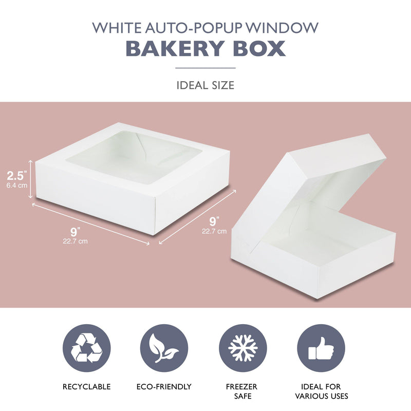 9x9x2.5 Bakery Box with Window, Auto Pop-up Clear Window - Inbulks