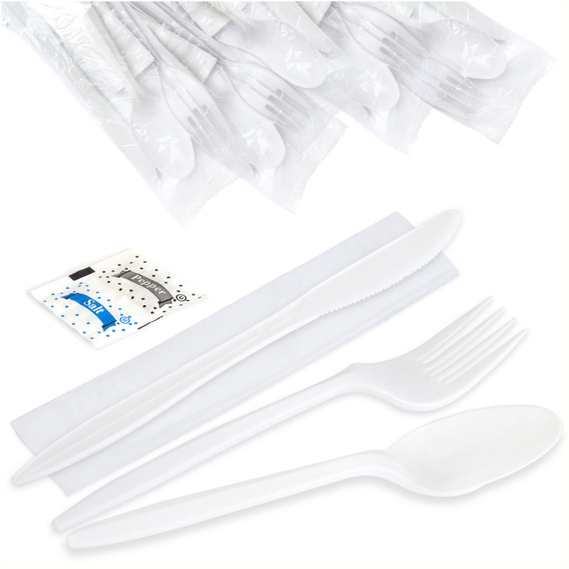 Individually Wrapped Utensils - Prepackaged White Plastic Cutlery Set - Inbulks