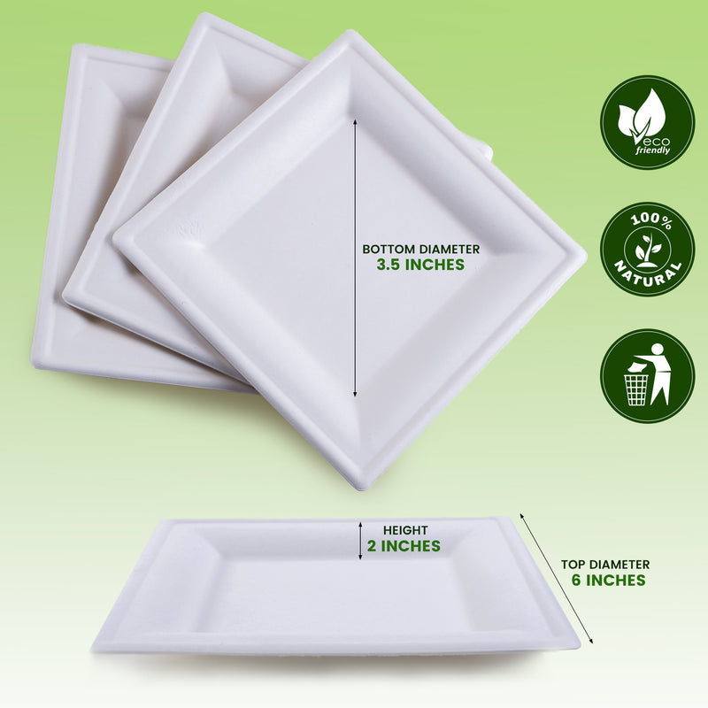 Square Biodegradable Bagasse Plates 6" x 6" - Inbulks