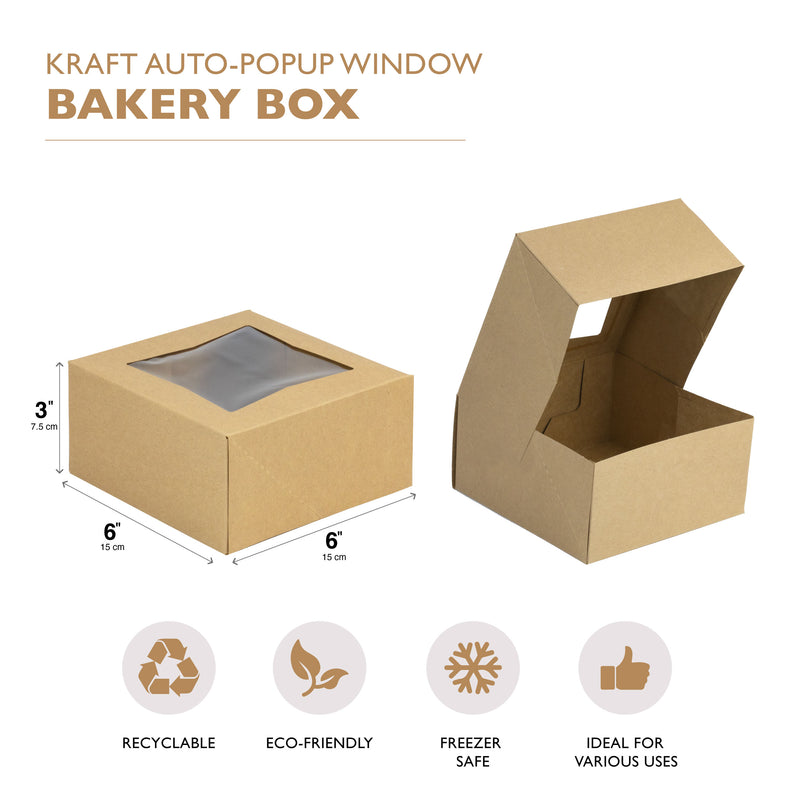 6x6x3 Bakery Box with Window - Square with Auto Pop-up Clear Window - Inbulks