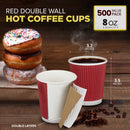 Disposable Coffee Cups w/ Dark Red Double Wall Insulated Ripple Sleeves [500 Pieces] - Inbulks