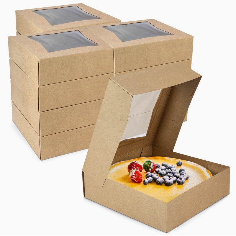 9x9 Bakery Boxes with Window - Square Kraft Pie Boxes with Auto Pop-up Clear Window - Inbulks