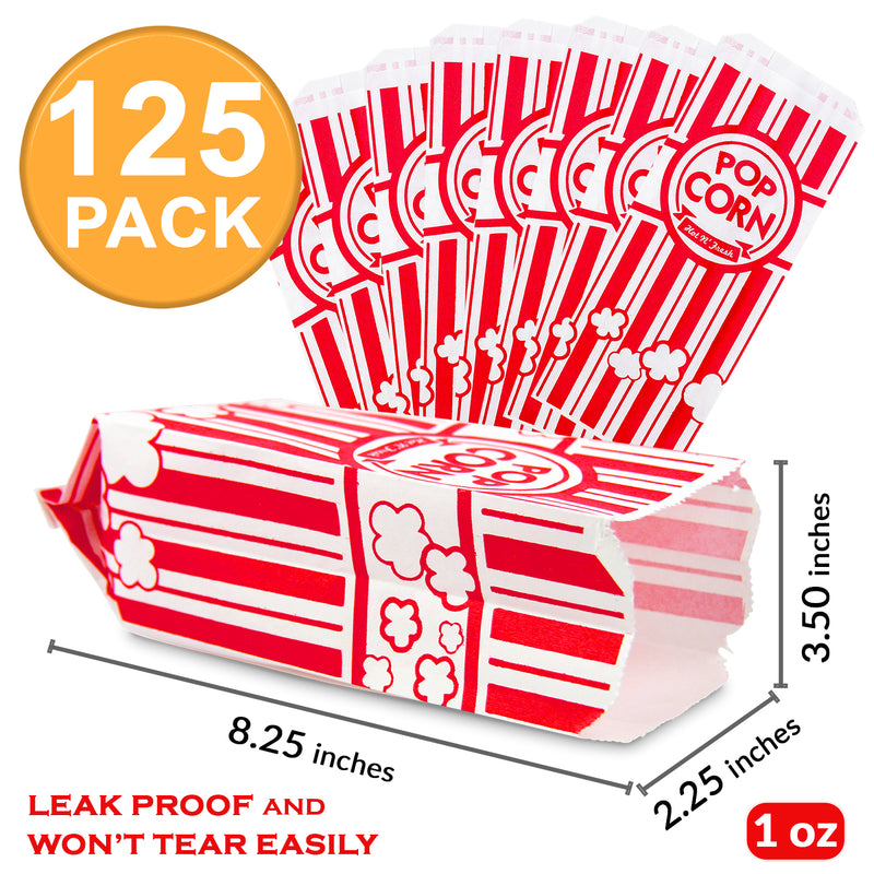 Red White Paperboard Boat Basket 2 lb. , Striped Popcorn Bags 1 oz. and 6 inch Hotdog Trays combo 125 Pack - Inbulks