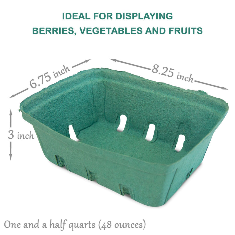 Green Molded Pulp Fiber Berry Basket Produce Vented Container for Fruit and Vegetable [44 Pack] - Inbulks