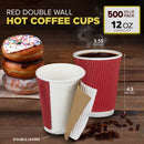 Disposable Coffee Cups w/ Dark Red Double Wall Insulated Ripple Sleeves [500 Pieces] - Inbulks