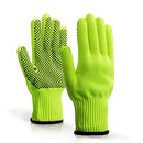 Fluorescent yellow polyester string knitted gloves, with PVC dots on one side 240pairs - Inbulks