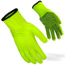 Fluorescent yellow polyester string knitted gloves, with PVC dots on one side 240pairs - Inbulks