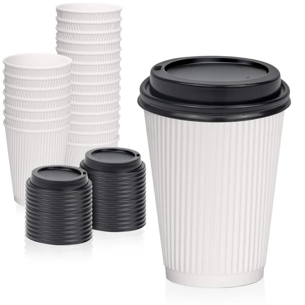 Hot Cups Paper Ripple Double Wall Whiteblack Dome Lids Inbulks 9942