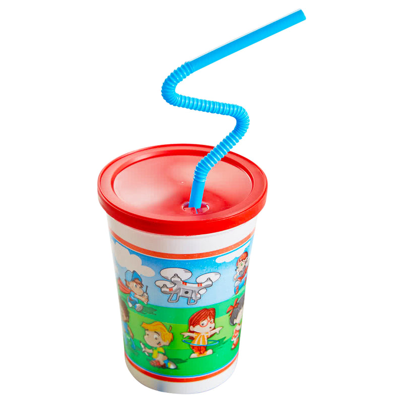 [50 Pack] 12 OZ Kids Plastic Cup with Lid and Straw - Inbulks